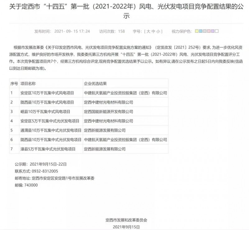 1.4GW！甘肅定西、酒泉市風電、光伏發(fā)電項目競爭性配置結果公示