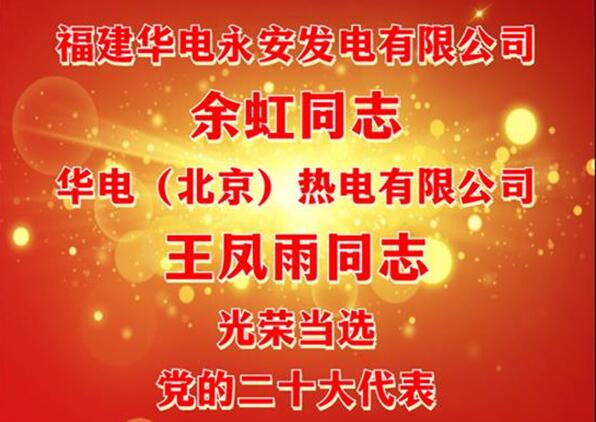 中國華電余虹、王鳳雨同志當(dāng)選黨的二十大代表